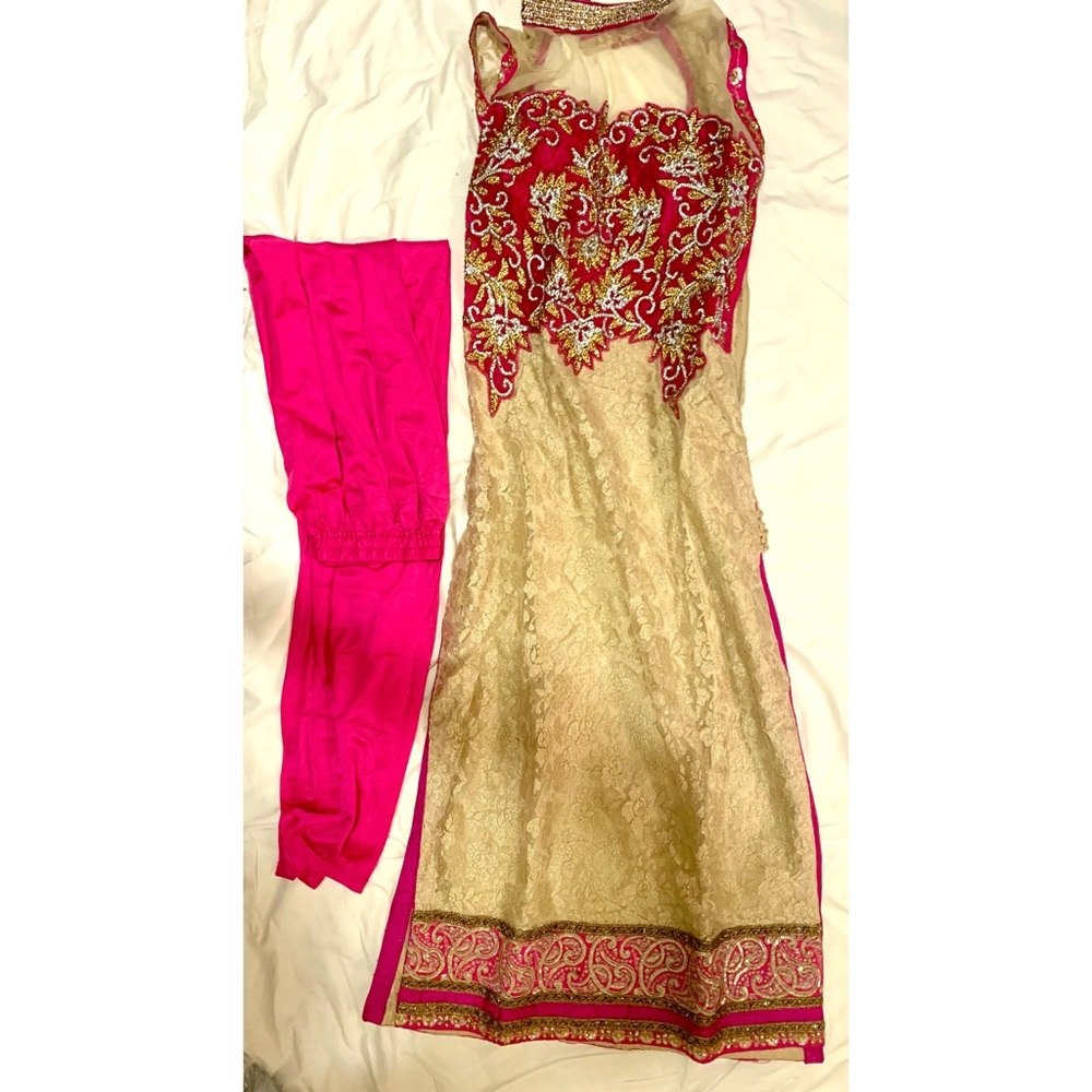 Pink and gold indian suit dress